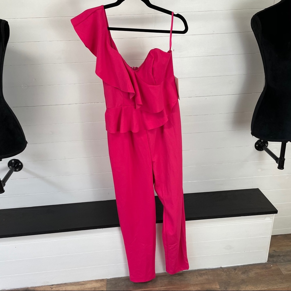 Boston Proper Pink One Shoulder Ruffle Jumpsuit